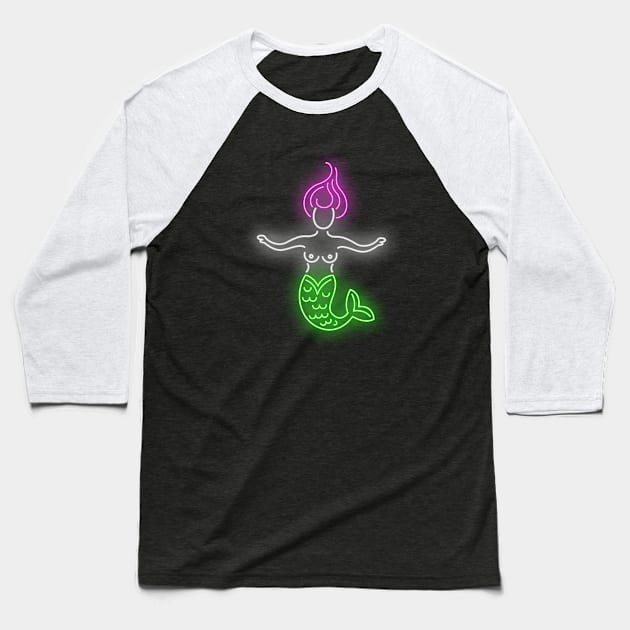 Mermaid Neon Retro Design , Summer Mermaid Design Baseball T-Shirt by Utopia Shop
